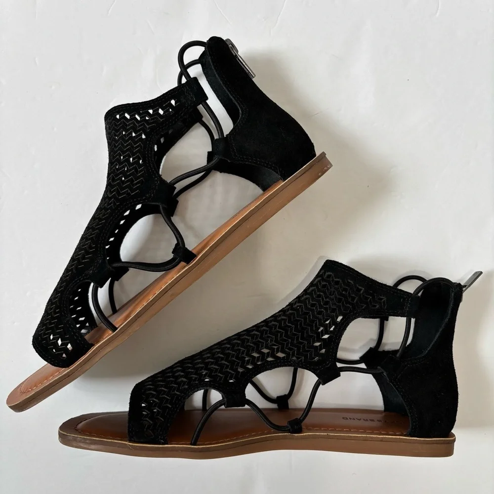 Lucky Brand baldin black laser cut gladiator preppy western sandals Women's 10M